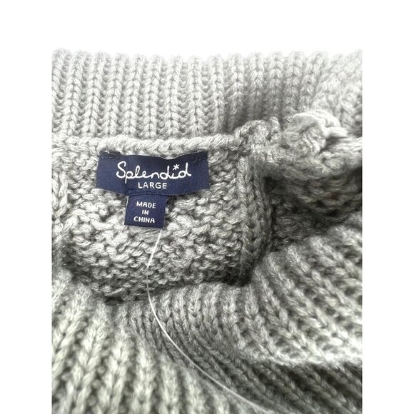 Splendid Abbott Short Sleeve Sweater Gray Cable Knit Pattern Turtleneck Large - Picture 2 of 16